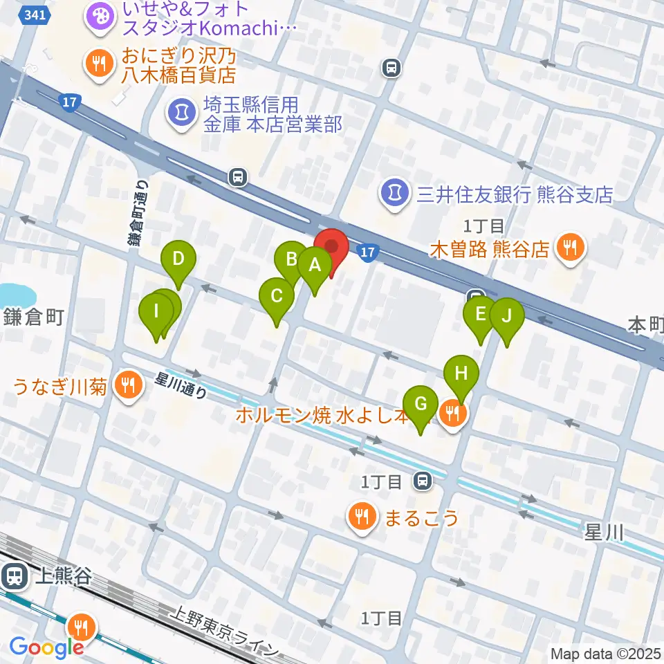 タニタ楽器 熊谷本店周辺のファミレス・ファーストフード一覧地図