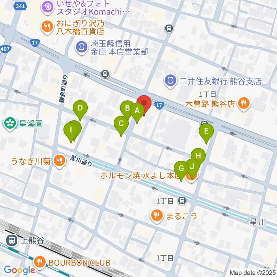 タニタ楽器 熊谷本店周辺のファミレス・ファーストフード一覧地図