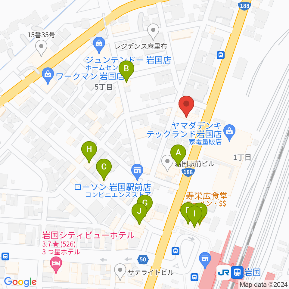 ふちだ楽器店 岩国店周辺のファミレス・ファーストフード一覧地図