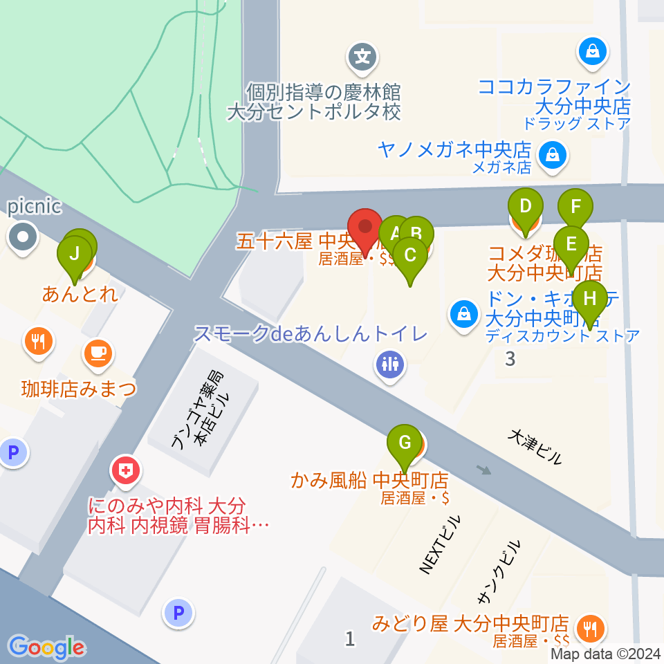 楽器屋のSAKAI周辺のファミレス・ファーストフード一覧地図