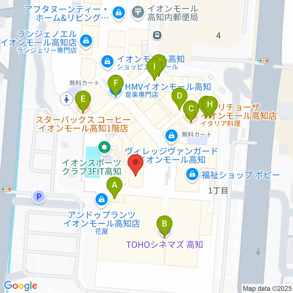 楽器堂OPUS イオンモール高知店周辺のファミレス・ファーストフード一覧地図