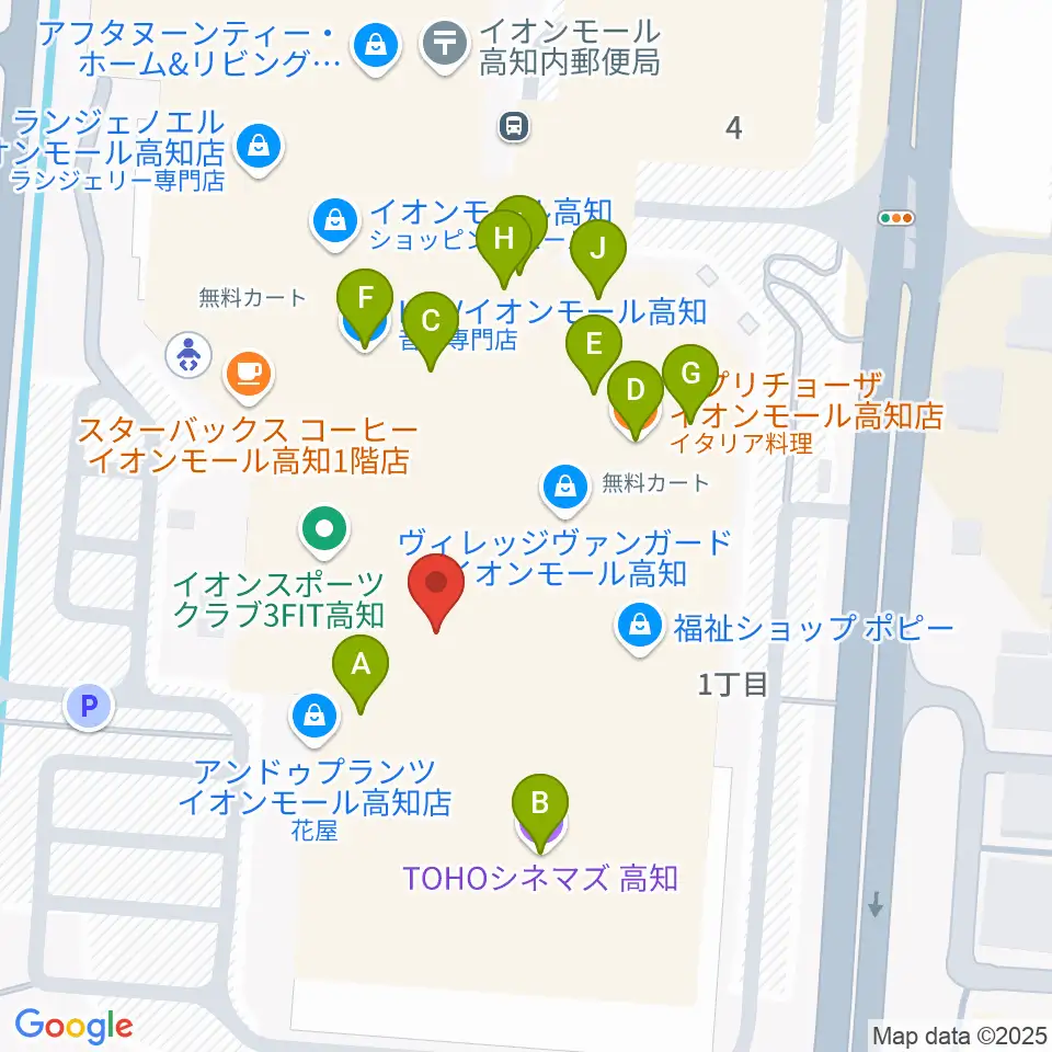 楽器堂OPUS イオンモール高知店周辺のファミレス・ファーストフード一覧地図
