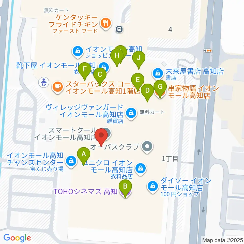 楽器堂OPUS イオンモール高知店周辺のファミレス・ファーストフード一覧地図