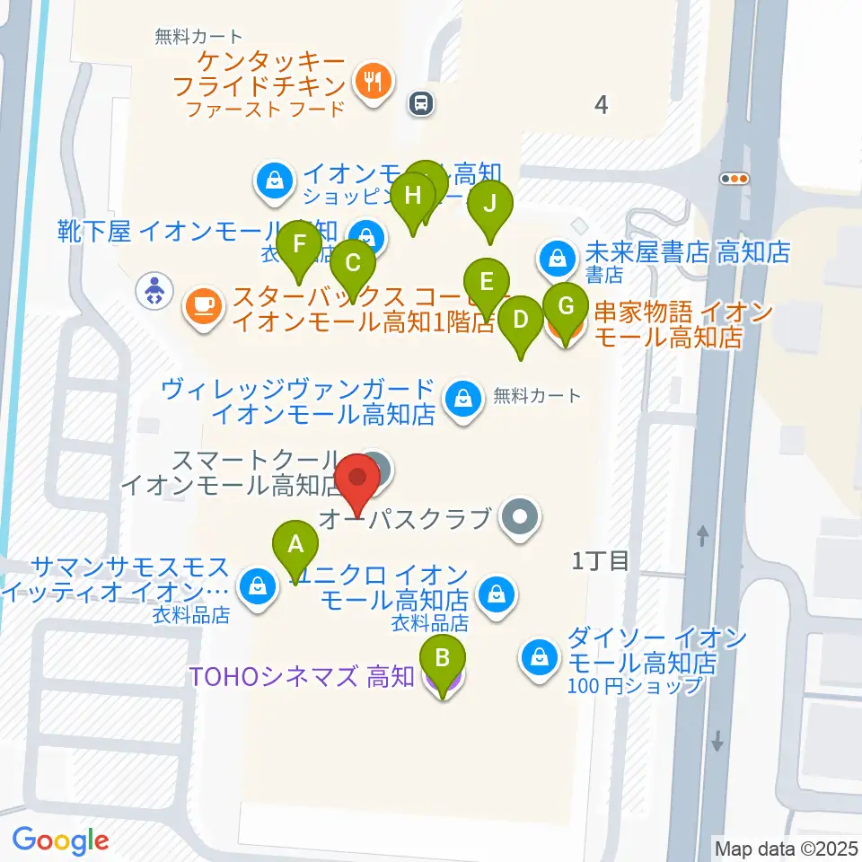 楽器堂OPUS イオンモール高知店周辺のファミレス・ファーストフード一覧地図