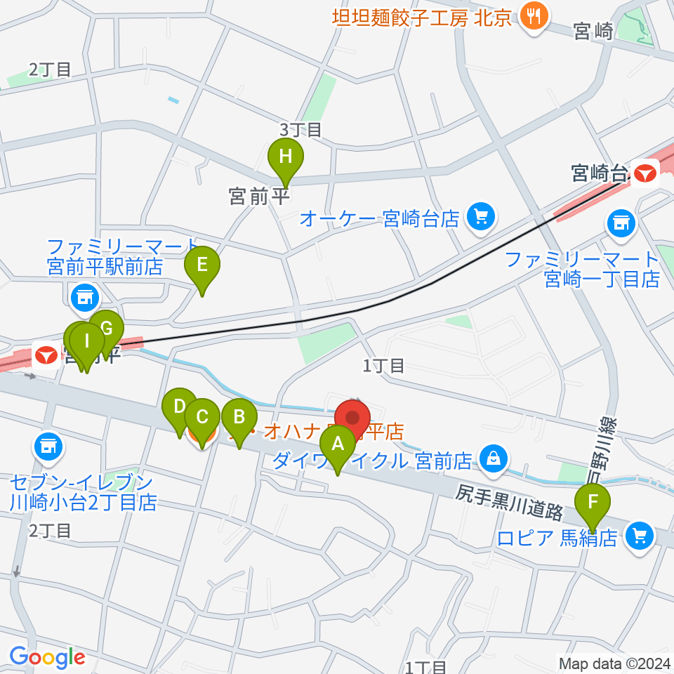 ギターシェルター周辺のファミレス・ファーストフード一覧地図