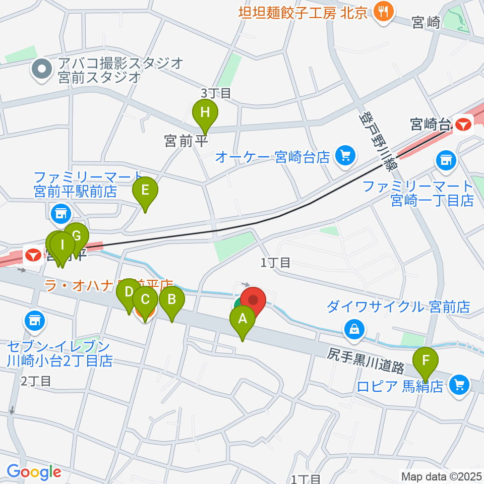 ギターシェルター周辺のファミレス・ファーストフード一覧地図