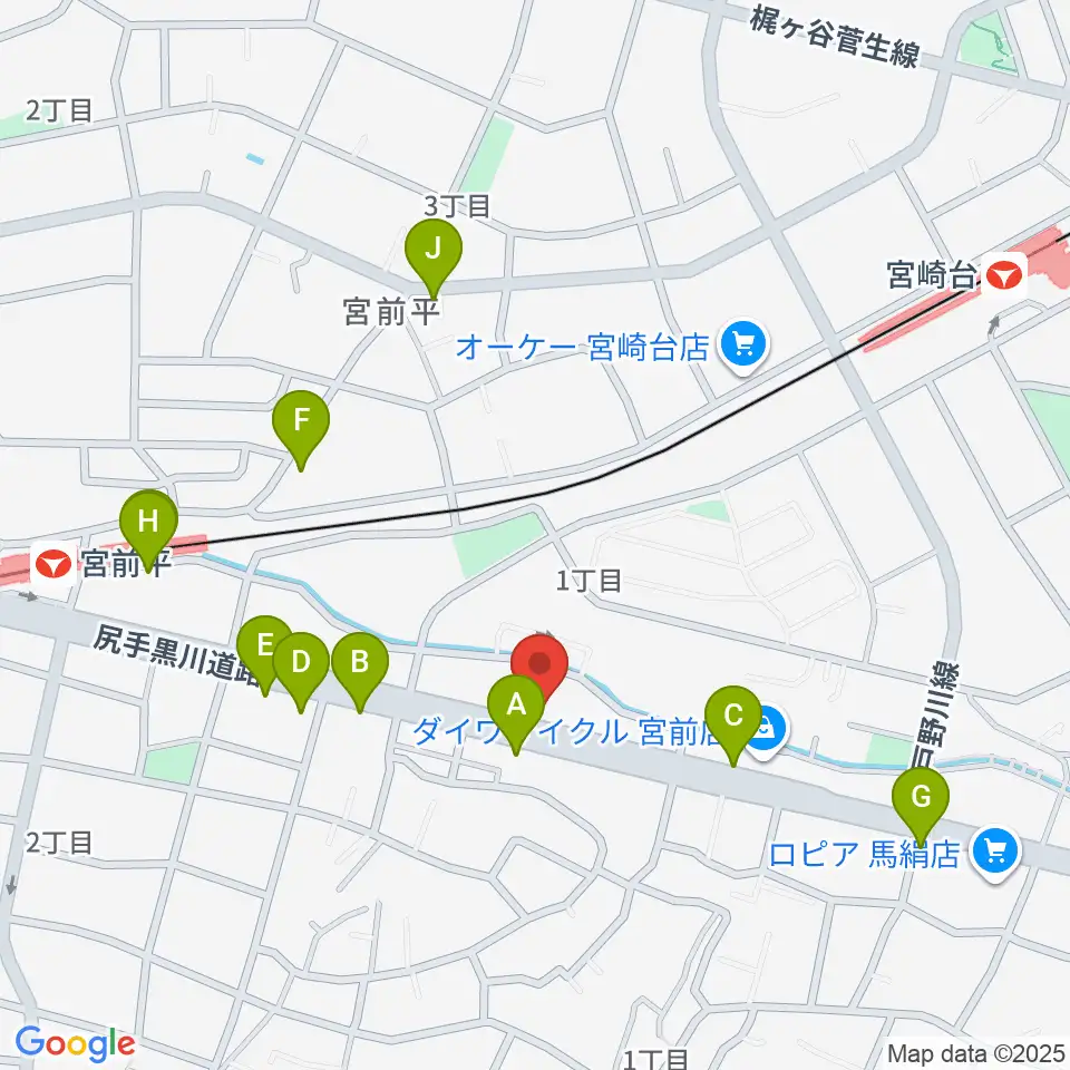 ギターシェルター周辺のファミレス・ファーストフード一覧地図