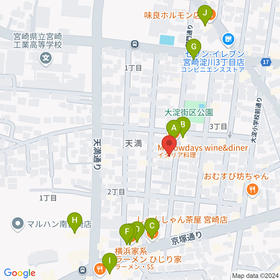 ピアノ音色工房周辺のファミレス・ファーストフード一覧地図