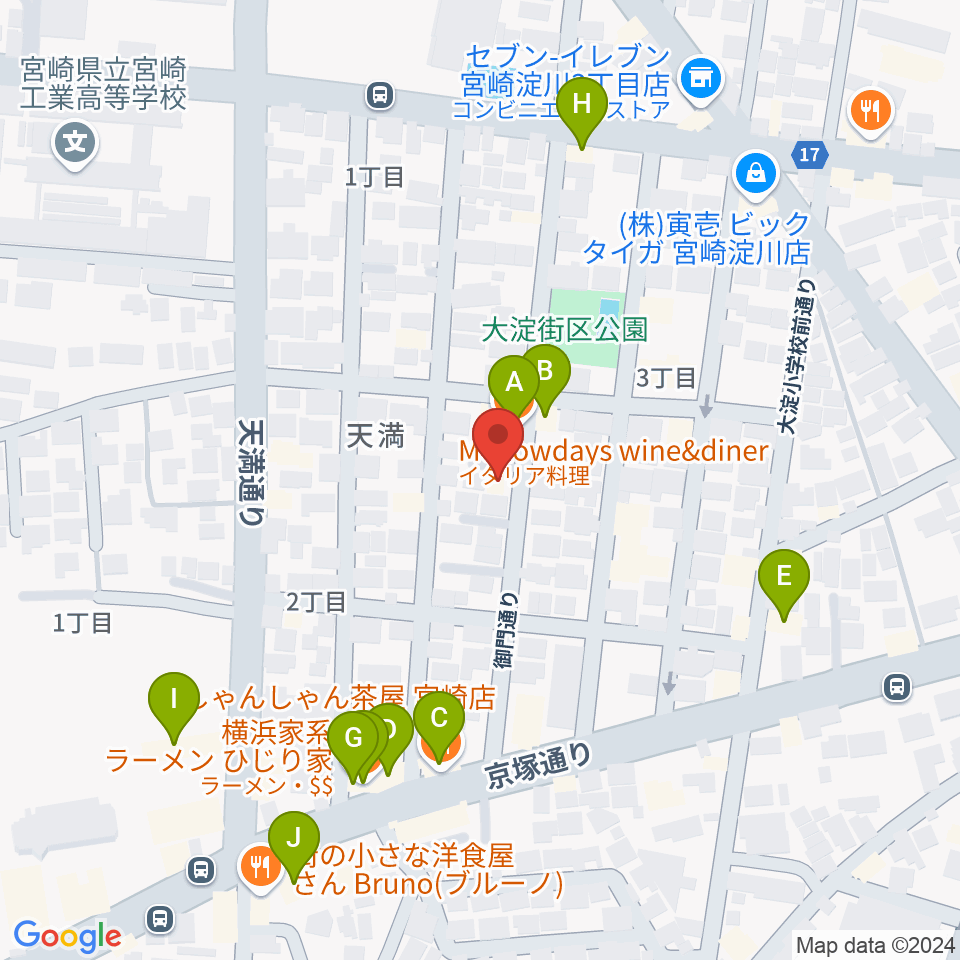 ピアノ音色工房周辺のファミレス・ファーストフード一覧地図