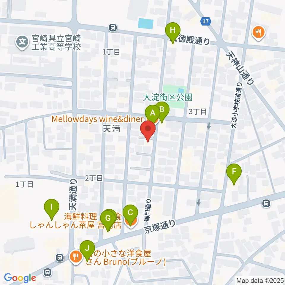 ピアノ音色工房周辺のファミレス・ファーストフード一覧地図
