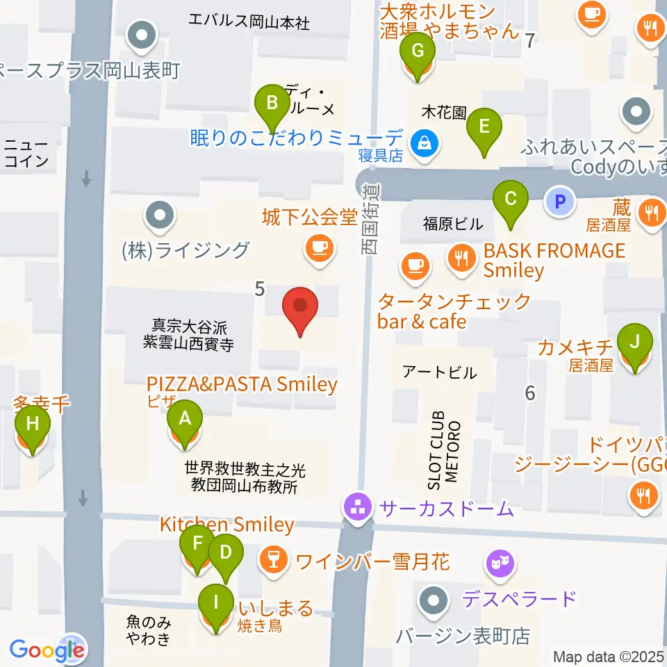 長谷川楽器ギターコロニー周辺のファミレス・ファーストフード一覧地図