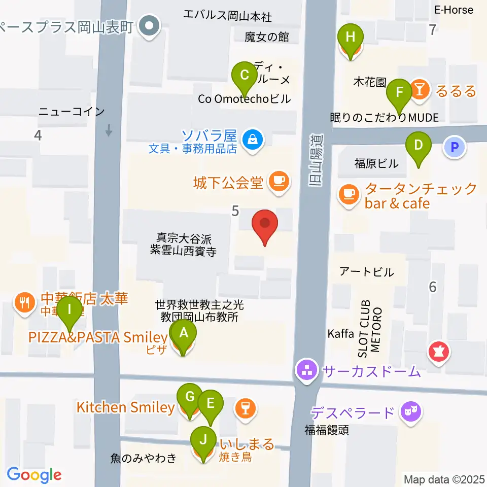 長谷川楽器ギターコロニー周辺のファミレス・ファーストフード一覧地図