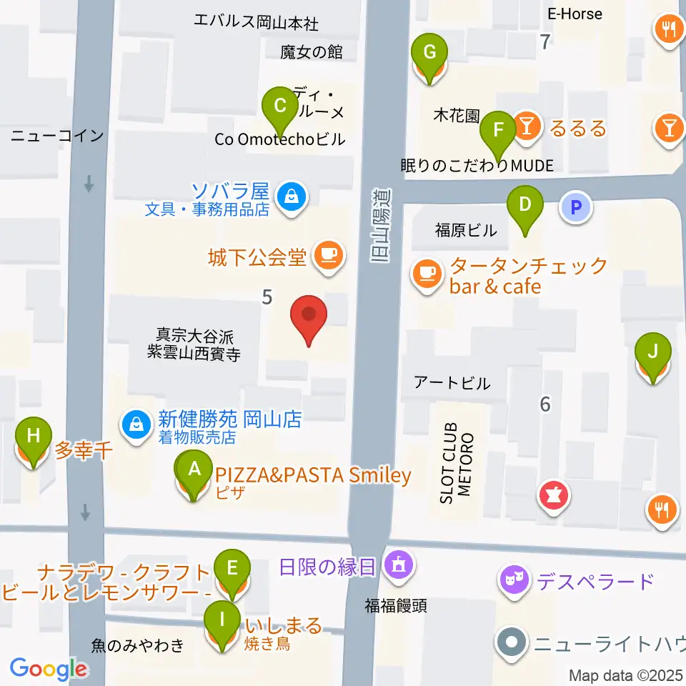 長谷川楽器ギターコロニー周辺のファミレス・ファーストフード一覧地図