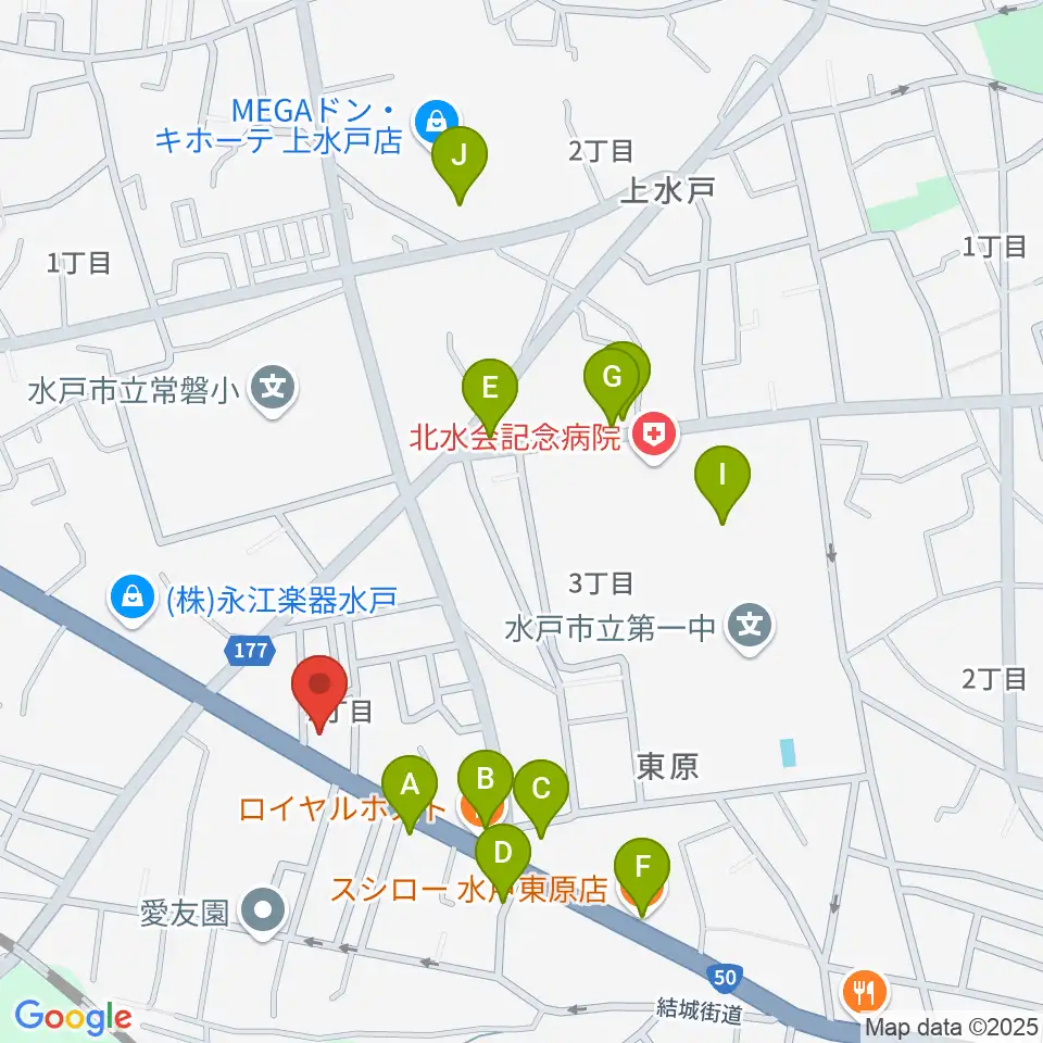 平山ピアノ社周辺のファミレス・ファーストフード一覧地図