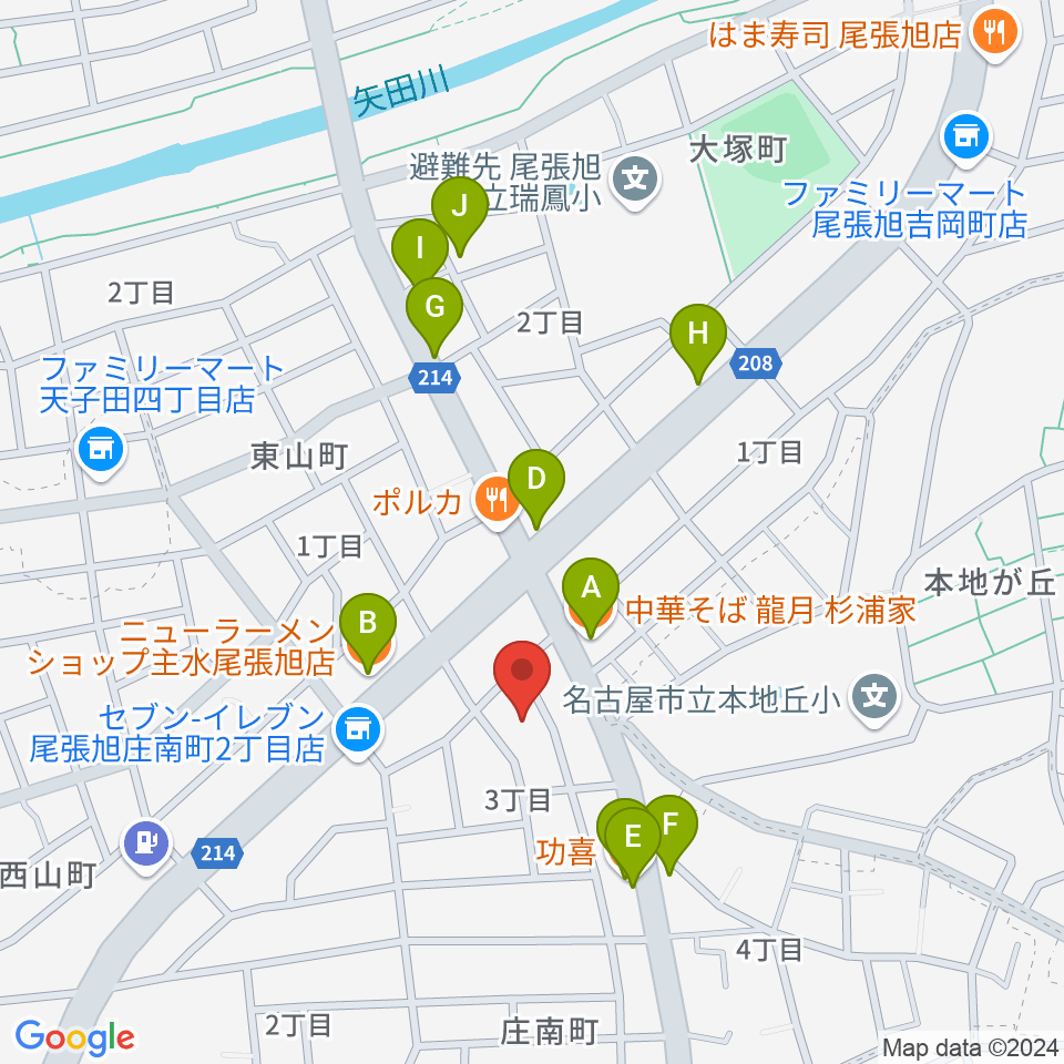 岩本ケース周辺のファミレス・ファーストフード一覧地図