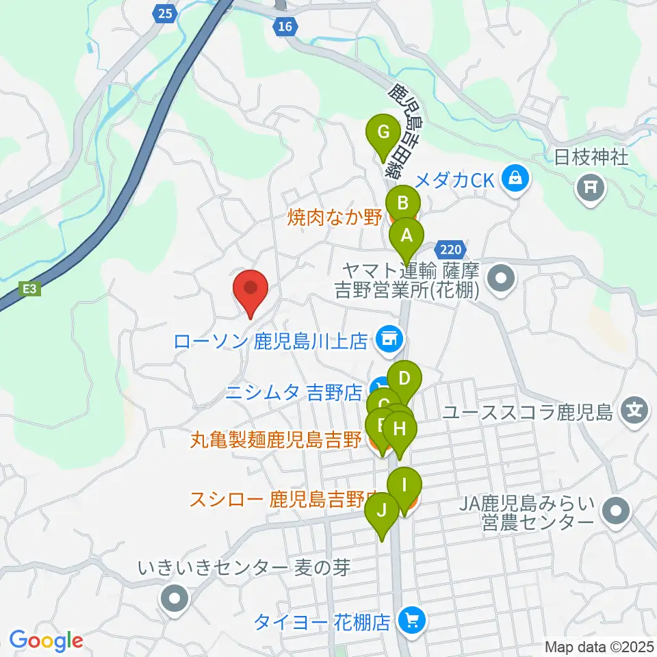 鹿児島ピアノ配送センター周辺のファミレス・ファーストフード一覧地図