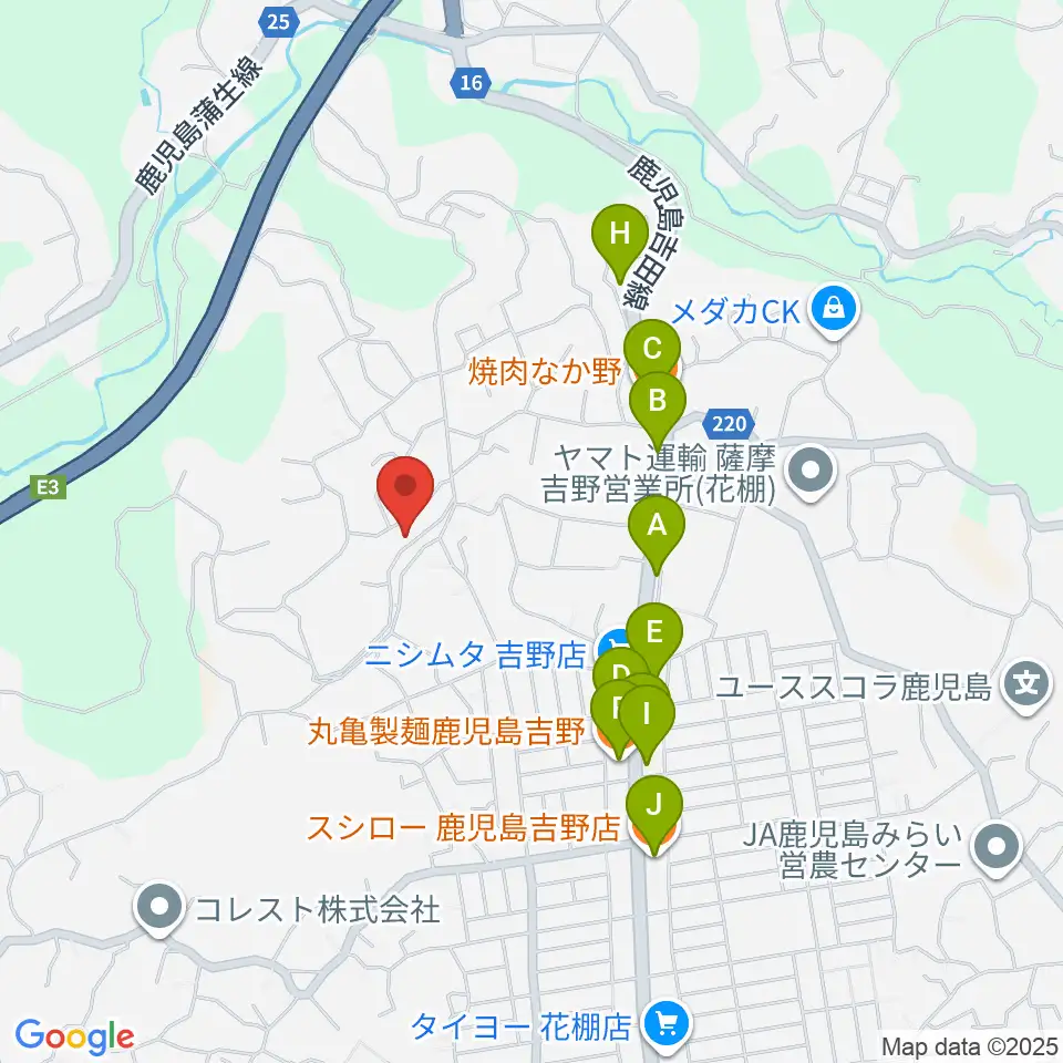 鹿児島ピアノ配送センター周辺のファミレス・ファーストフード一覧地図