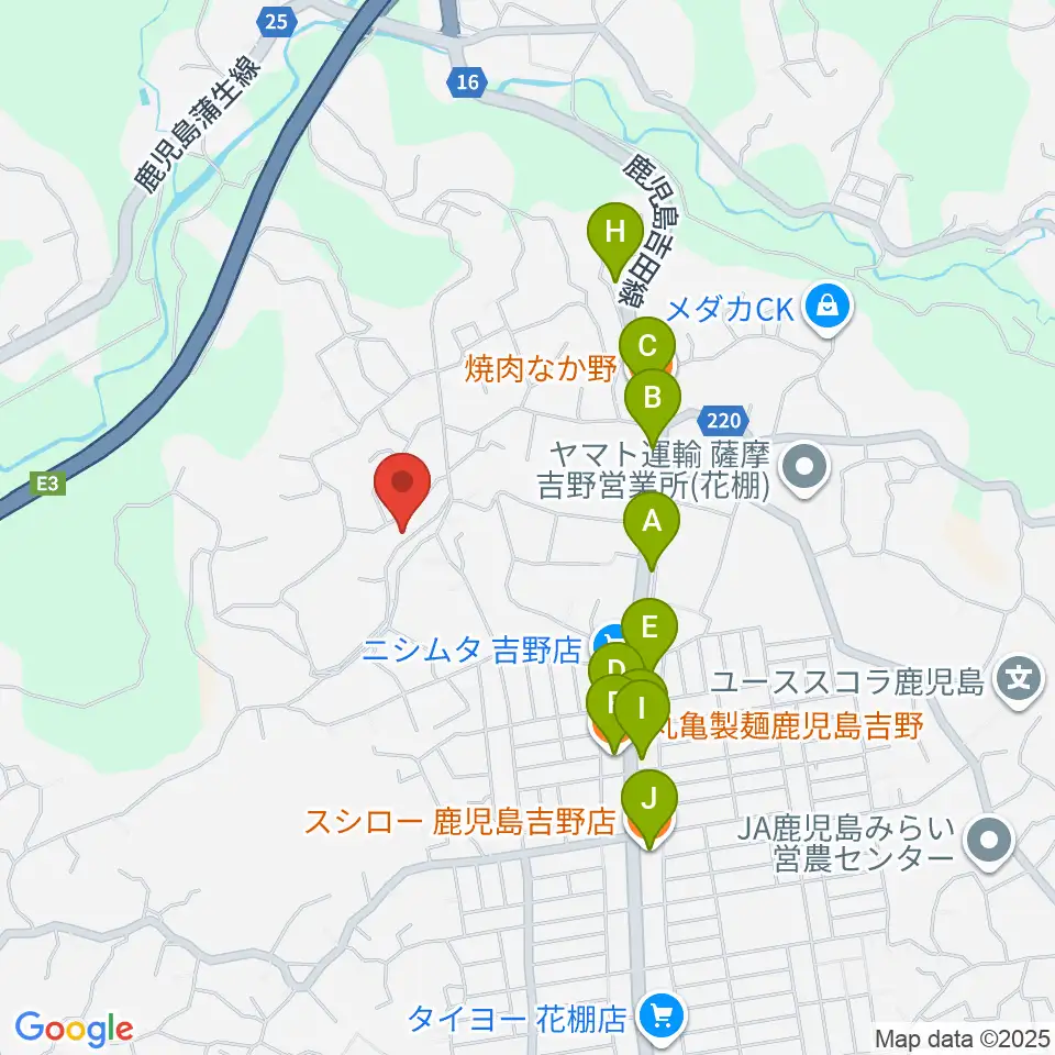 鹿児島ピアノ配送センター周辺のファミレス・ファーストフード一覧地図