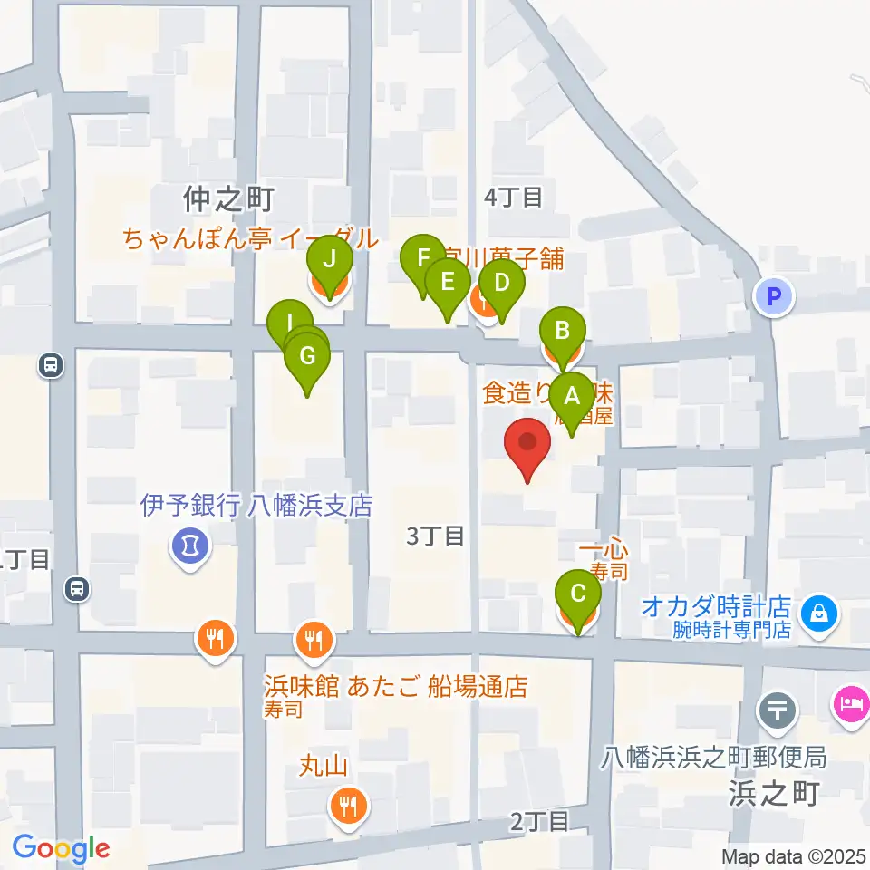カジタ楽器店 八幡浜店周辺のファミレス・ファーストフード一覧地図