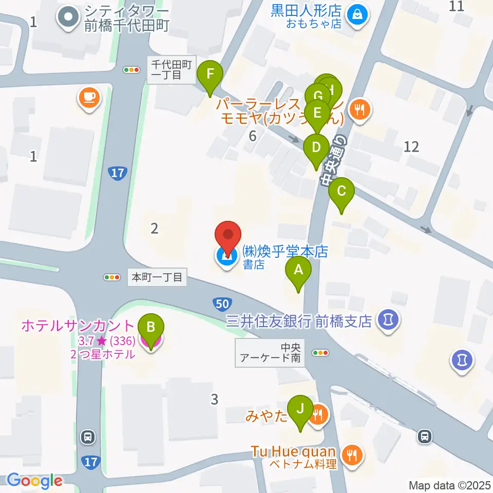 煥乎堂周辺のファミレス・ファーストフード一覧地図