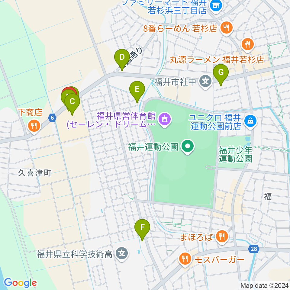 音楽工房かわばた周辺のファミレス・ファーストフード一覧地図