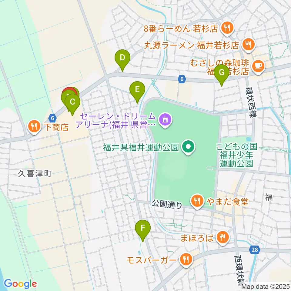 音楽工房かわばた周辺のファミレス・ファーストフード一覧地図