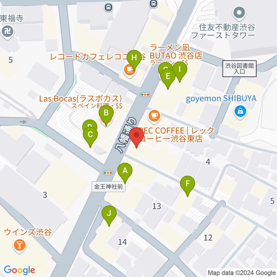 川上楽器 渋谷本店ショールーム周辺のファミレス・ファーストフード一覧地図