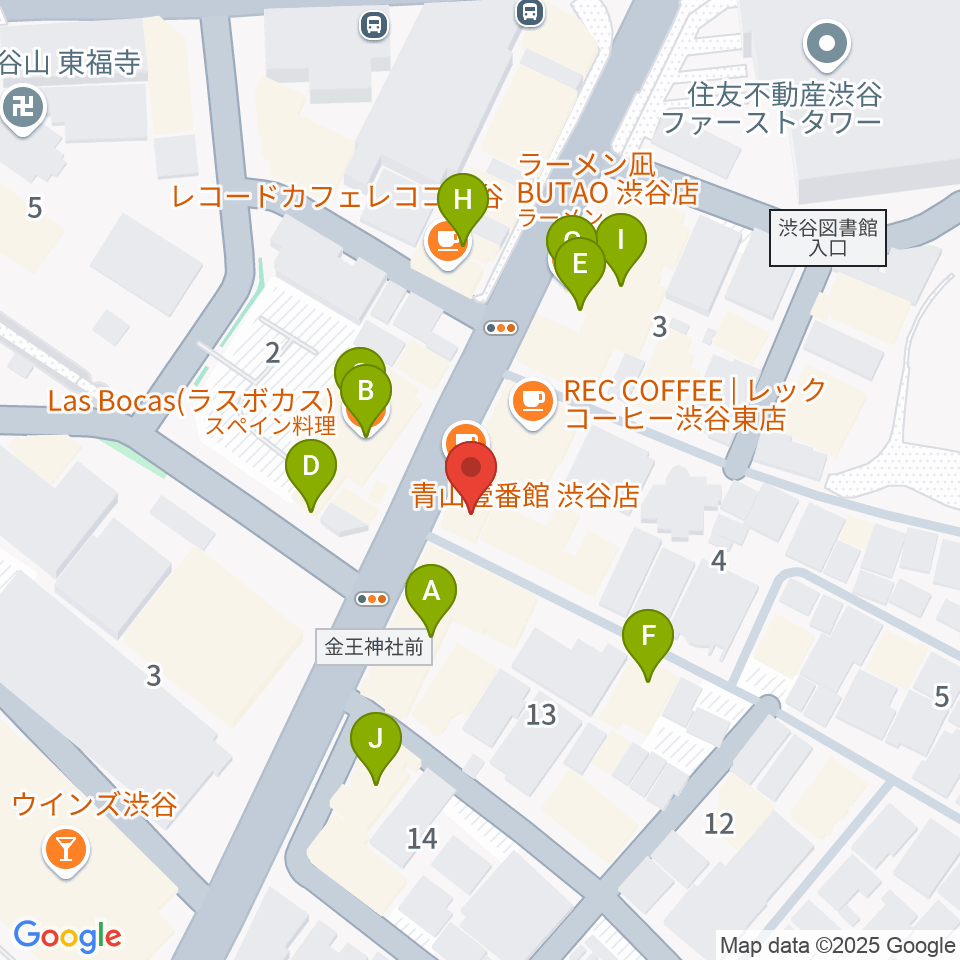 川上楽器 渋谷本店ショールーム周辺のファミレス・ファーストフード一覧地図