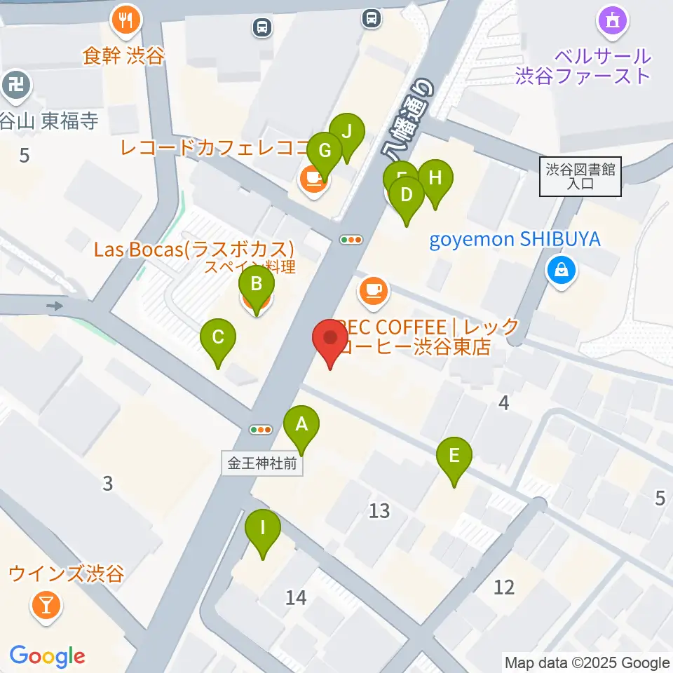 川上楽器 渋谷本店ショールーム周辺のファミレス・ファーストフード一覧地図