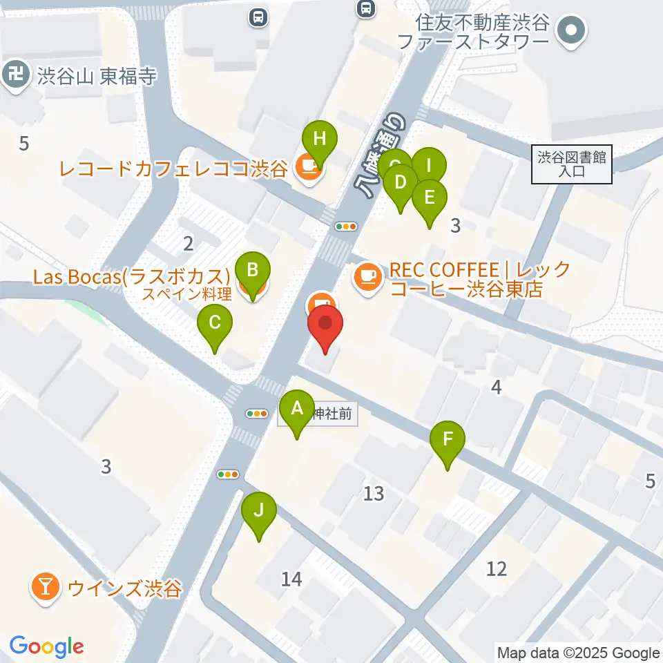 川上楽器 渋谷本店ショールーム周辺のファミレス・ファーストフード一覧地図