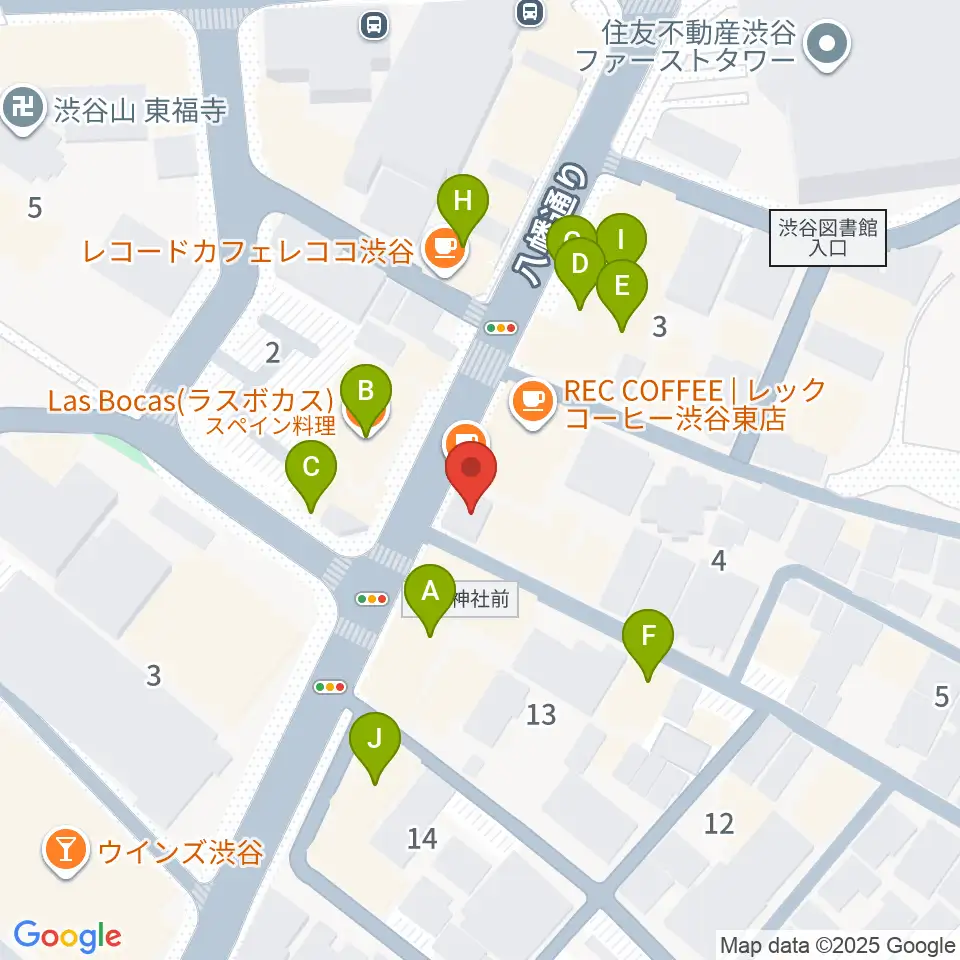 川上楽器 渋谷本店ショールーム周辺のファミレス・ファーストフード一覧地図