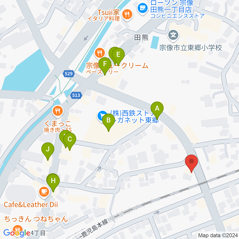 河島楽器店周辺のファミレス・ファーストフード一覧地図