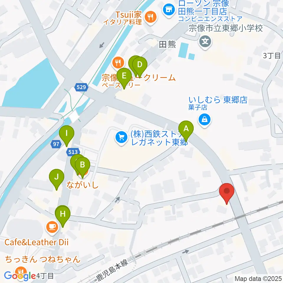 河島楽器店周辺のファミレス・ファーストフード一覧地図