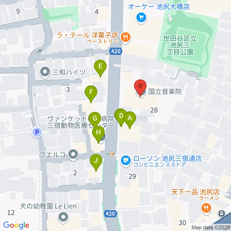 KMA楽器リペア工房周辺のファミレス・ファーストフード一覧地図
