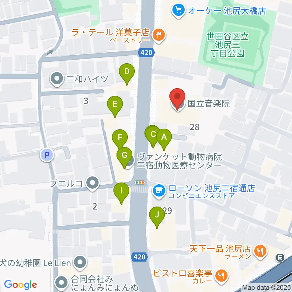 KMA楽器リペア工房周辺のファミレス・ファーストフード一覧地図