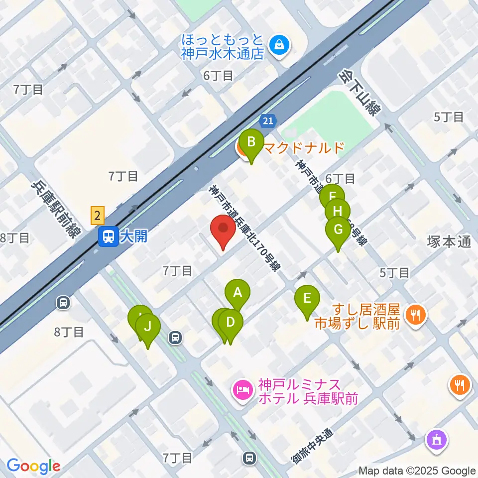 三宅バイオリン工房周辺のファミレス・ファーストフード一覧地図