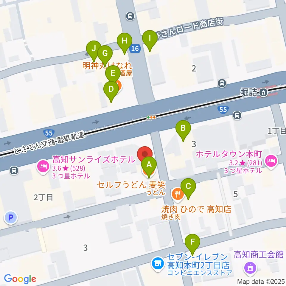 高知楽器周辺のファミレス・ファーストフード一覧地図