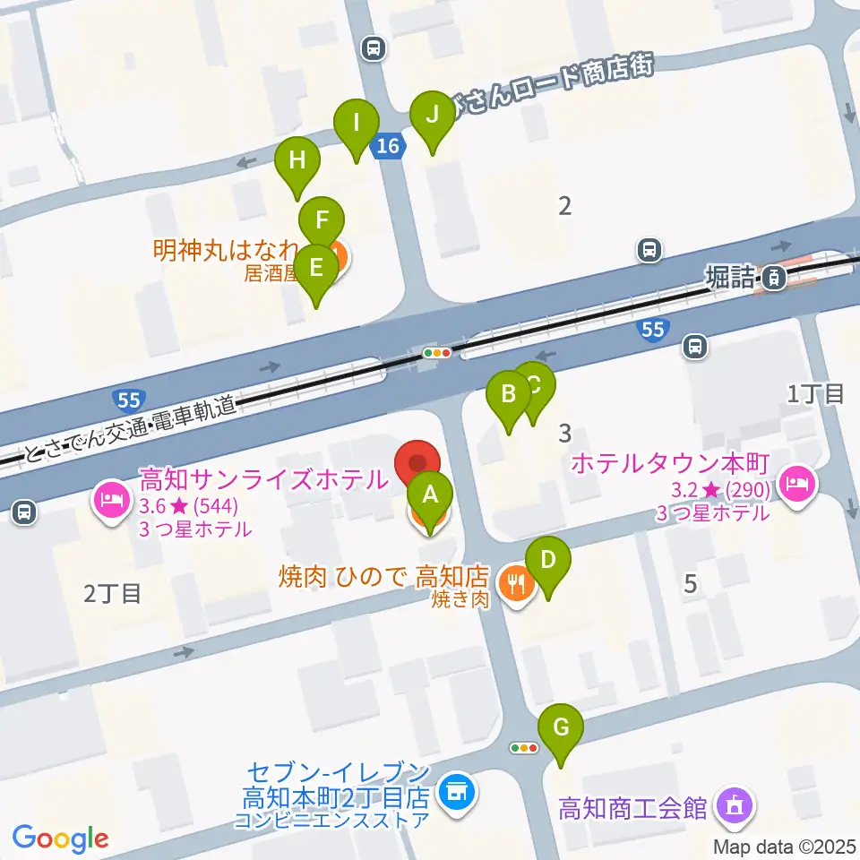 高知楽器周辺のファミレス・ファーストフード一覧地図
