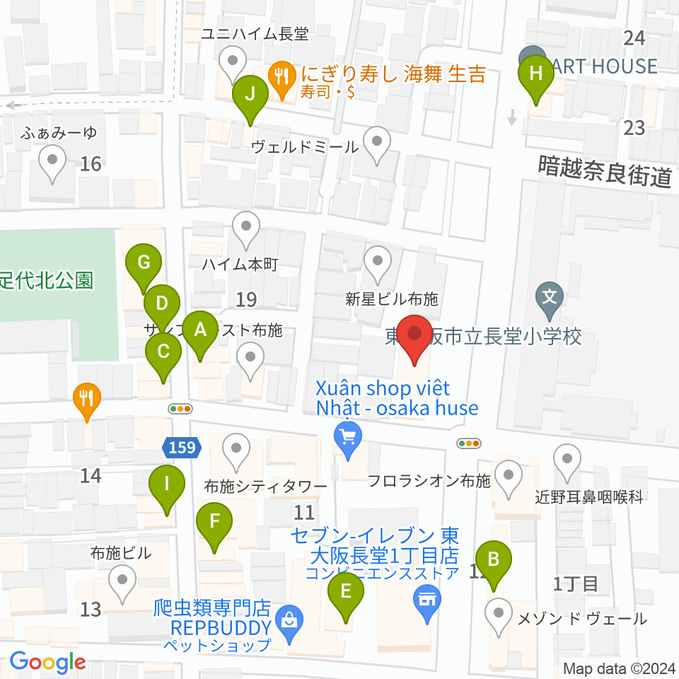 小阪楽器店 布施本店周辺のファミレス・ファーストフード一覧地図