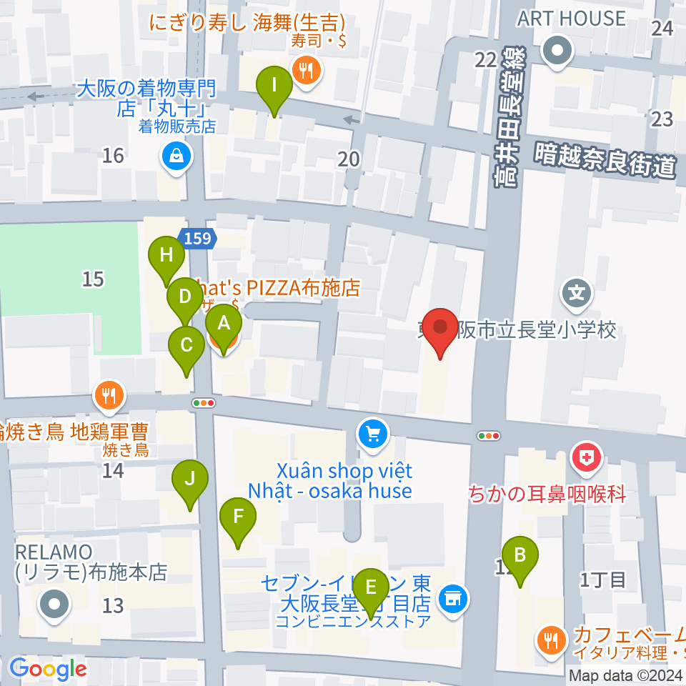 小阪楽器店 布施本店周辺のファミレス・ファーストフード一覧地図