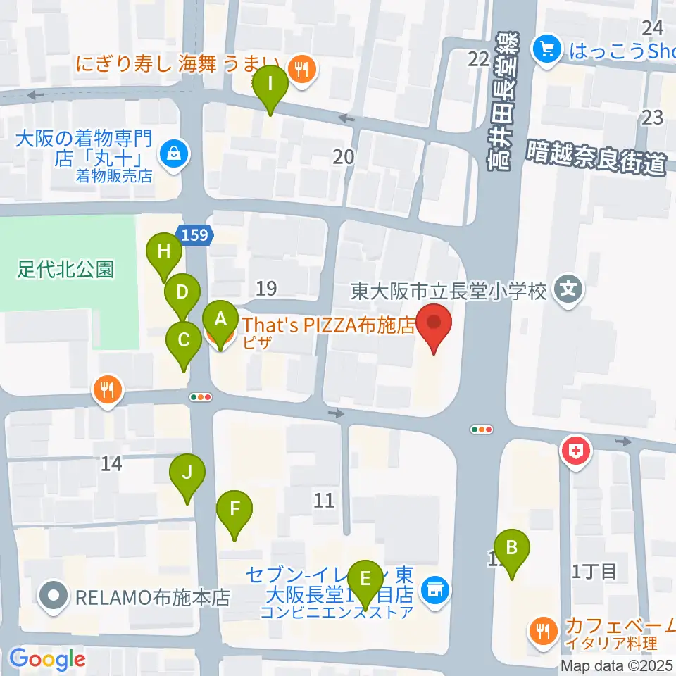 小阪楽器店 布施本店周辺のファミレス・ファーストフード一覧地図