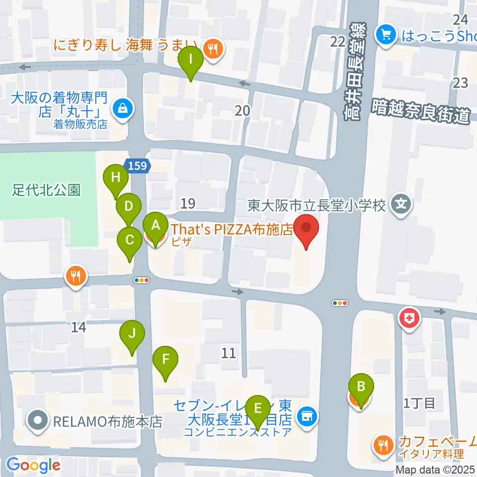 小阪楽器店 布施本店周辺のファミレス・ファーストフード一覧地図