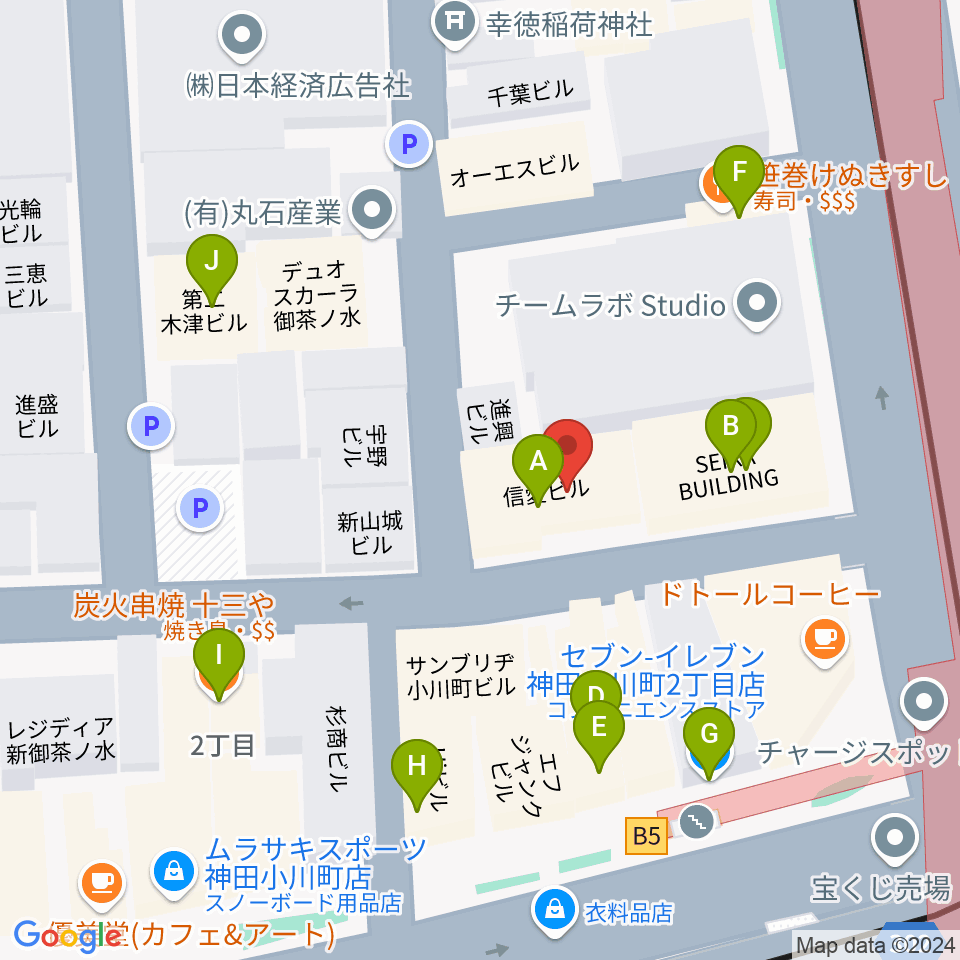 ラックギター周辺のファミレス・ファーストフード一覧地図