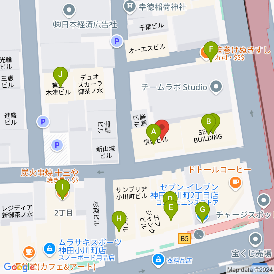 ラックギター周辺のファミレス・ファーストフード一覧地図