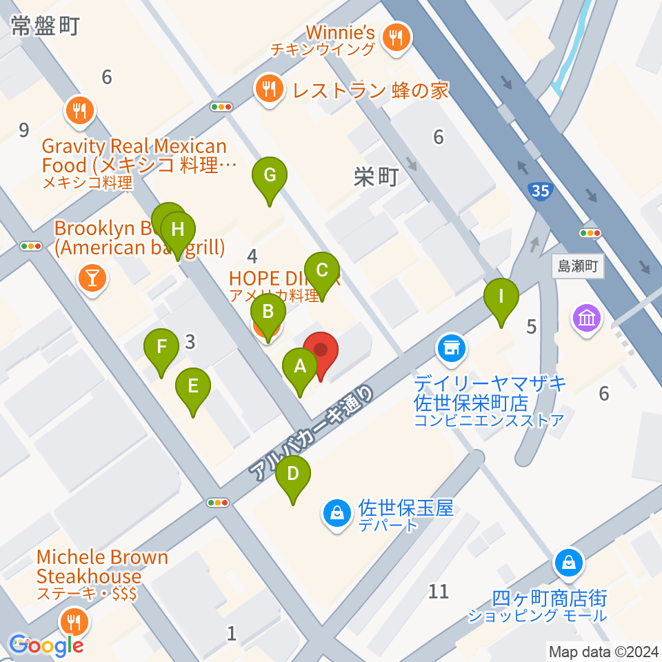 前川楽器店周辺のファミレス・ファーストフード一覧地図