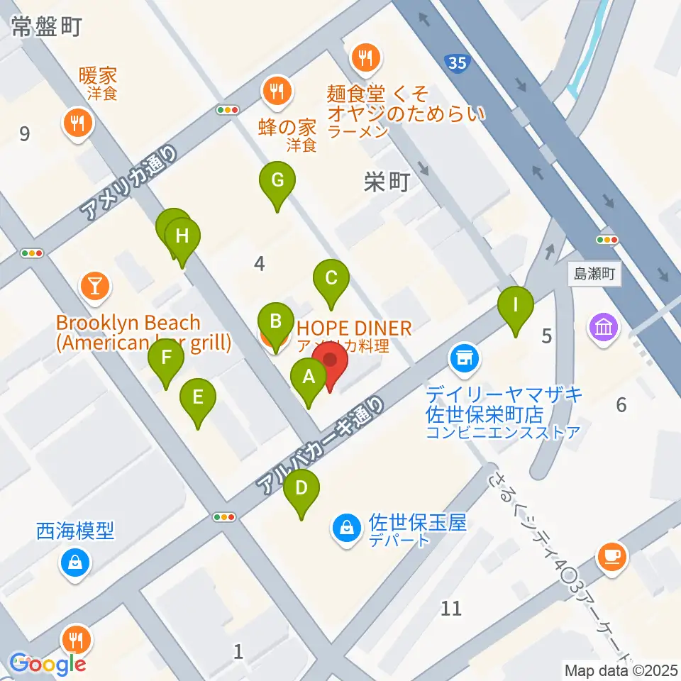 前川楽器店周辺のファミレス・ファーストフード一覧地図