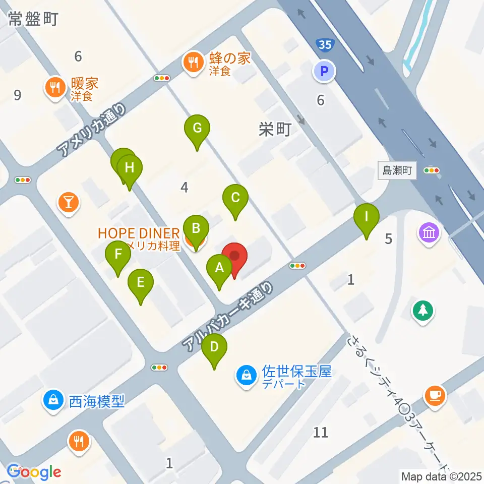 前川楽器店周辺のファミレス・ファーストフード一覧地図