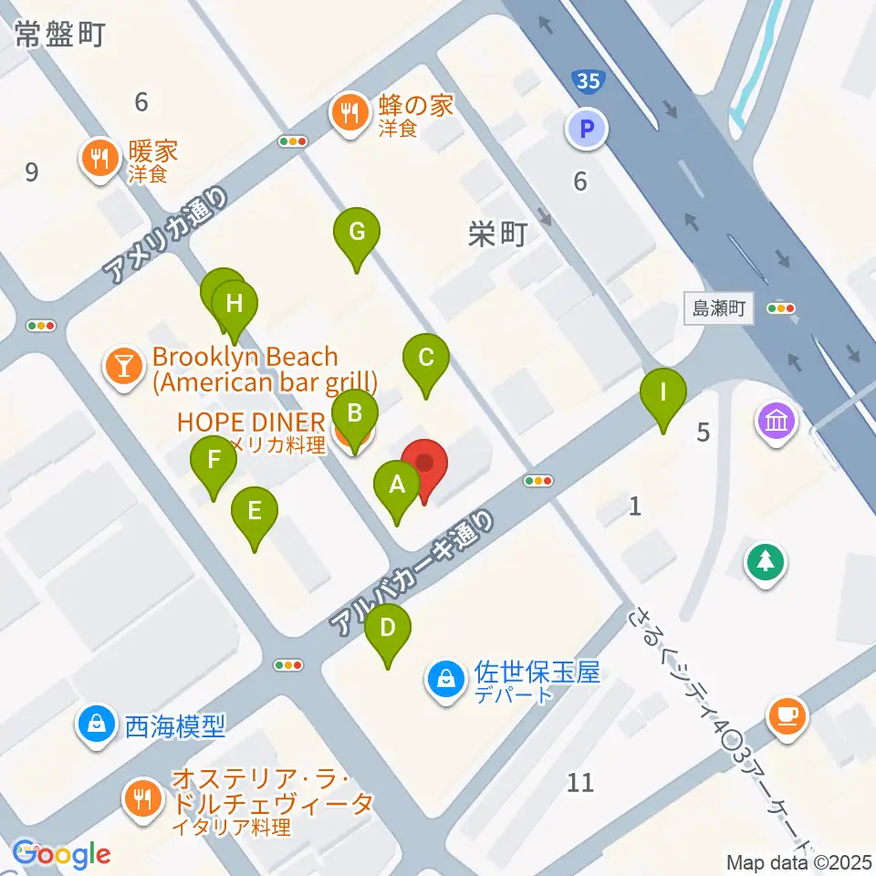 前川楽器店周辺のファミレス・ファーストフード一覧地図