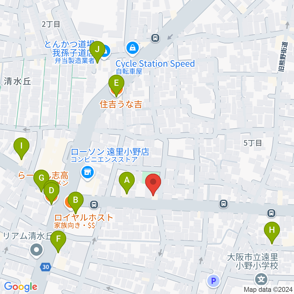 マツモト楽器周辺のファミレス・ファーストフード一覧地図