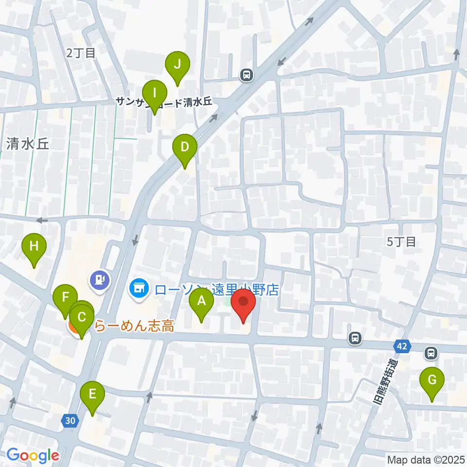 マツモト楽器周辺のファミレス・ファーストフード一覧地図
